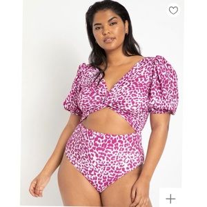 ELOQUII Puff Sleeve Swimsuit